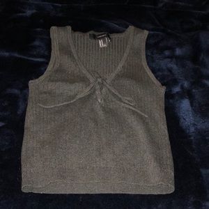 Grey ribbed lace up tank top